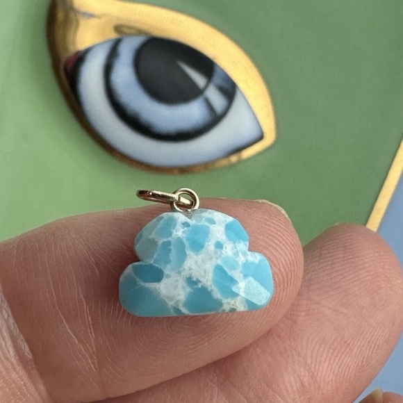 HANDMADE 14k SOLID Yellow Gold Mojave Turquoise Cloud Charm Pendant - Picture 1 of 6